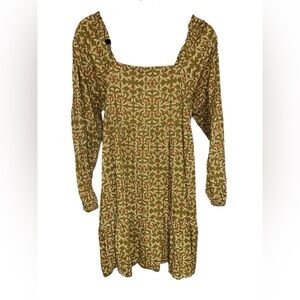 Universal Thread Olive and Peach Floral‎ Long Sleeve Dress with Pockets size L